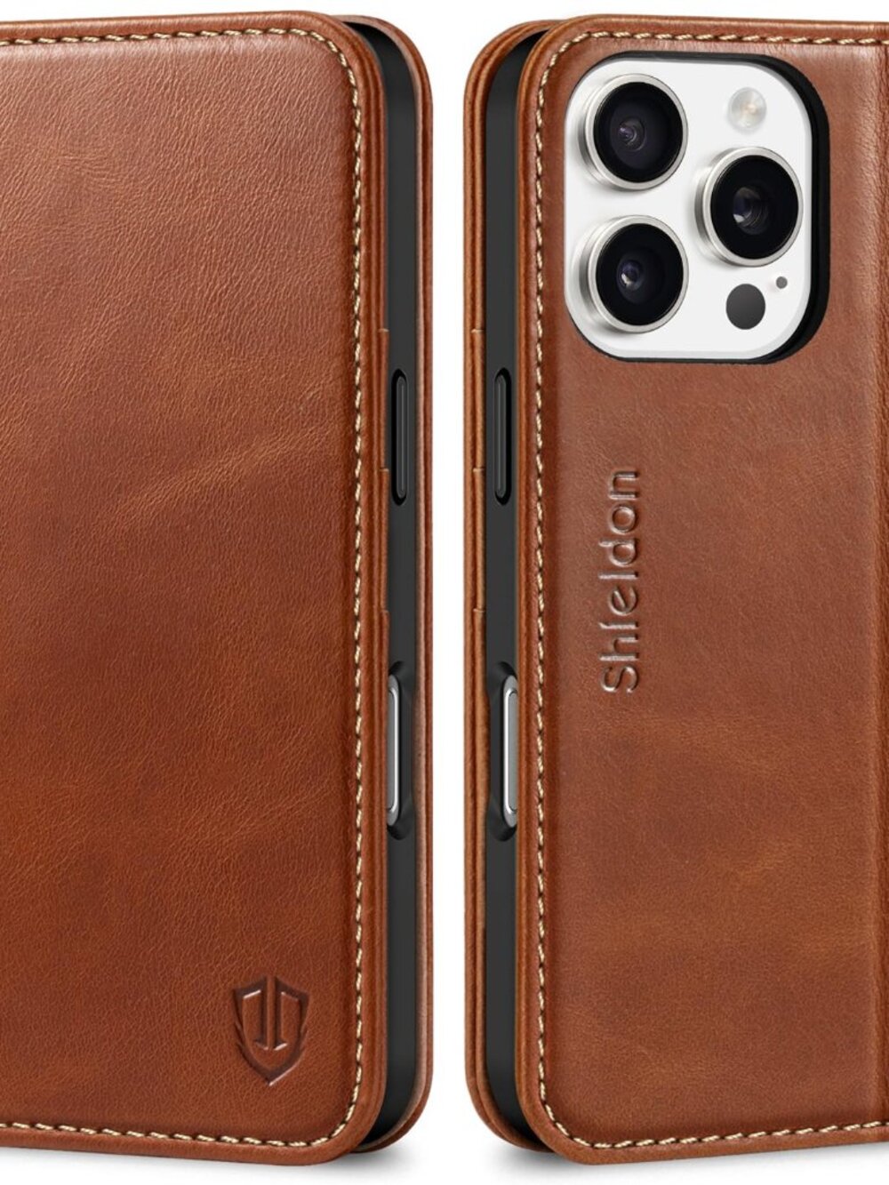 SHIELDON Wallet Case for iPhone 16 Pro 6.3" 2024, Genuine Leather Folio